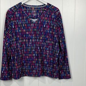 Reel Legends Womens Top 1X Freeline Navy Pink Pullover Long Sleeves Stretch Fun